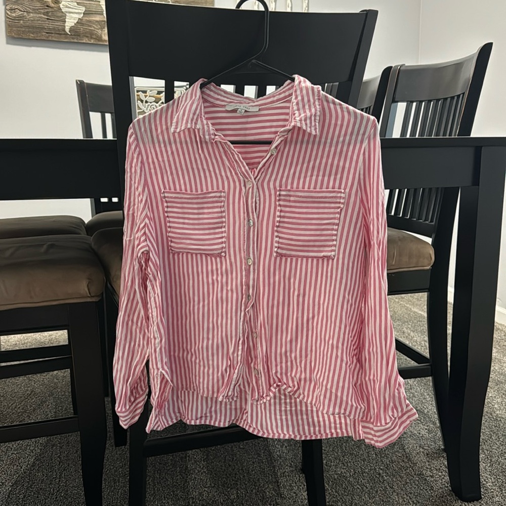 Love Tree Pink & White Striped Button Down
